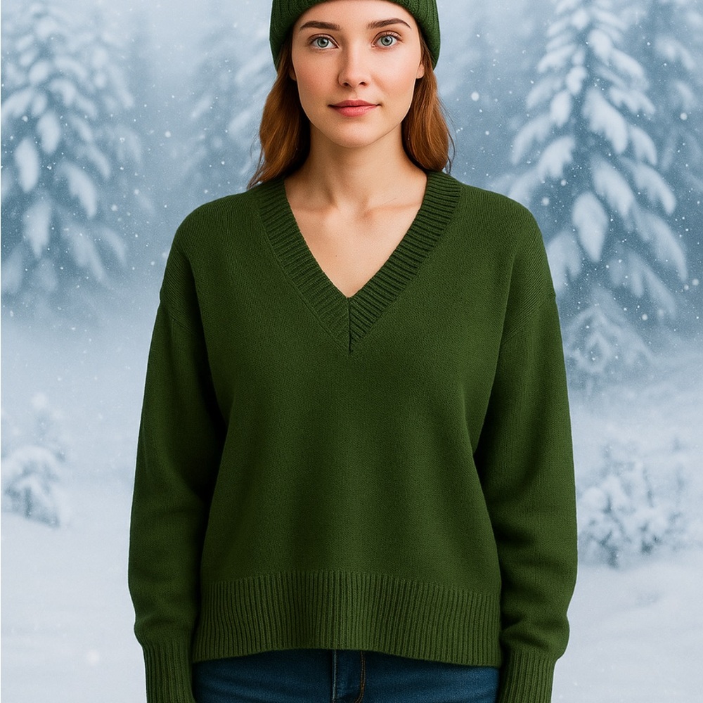 Philosophy Olive V-Neck Sweater Female Size 1x